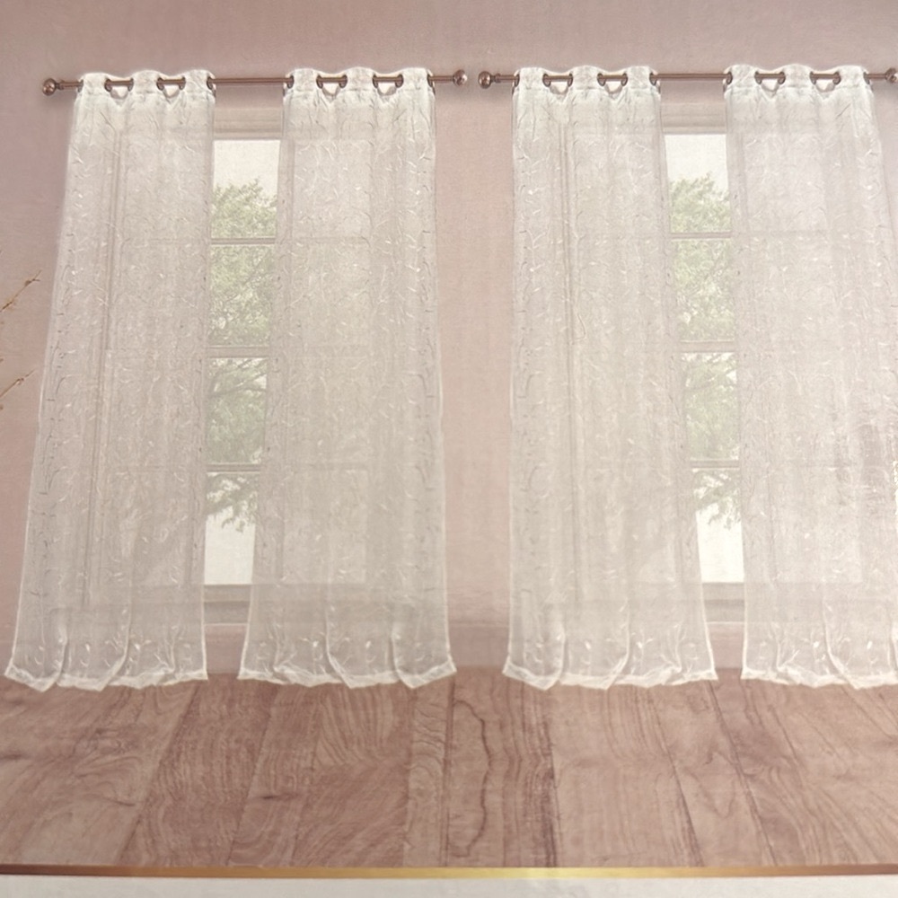 FLORA Collection Set Of 4 Embroidery Panels - White -37"x84" - Picture 4 of 13